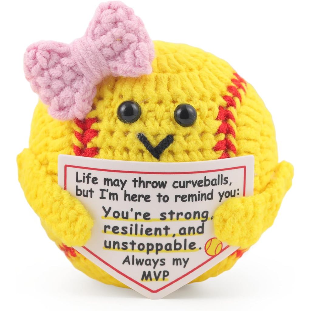 Bola de Softbol de Crochê com Mensagem Motivacional, Presente de Softbol Tricotado para Jogadores, Companheiros de Equip