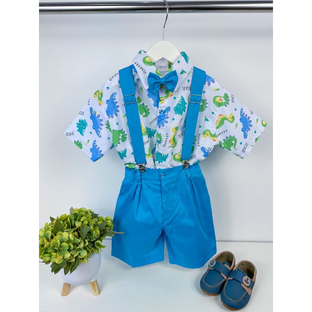 Conjunto Completo Tematico Menino Infantil Suspensorio Dinossauro Azul Festa Aniversario