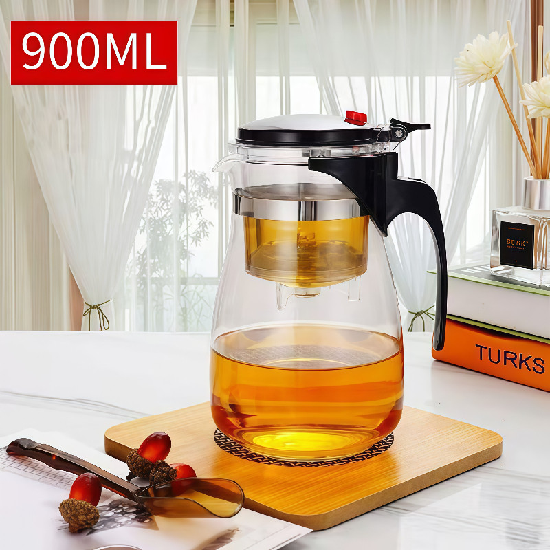 Chaleira Bule Jarra de Vidro 900ML Para Chá Com Infusor Reutilizável