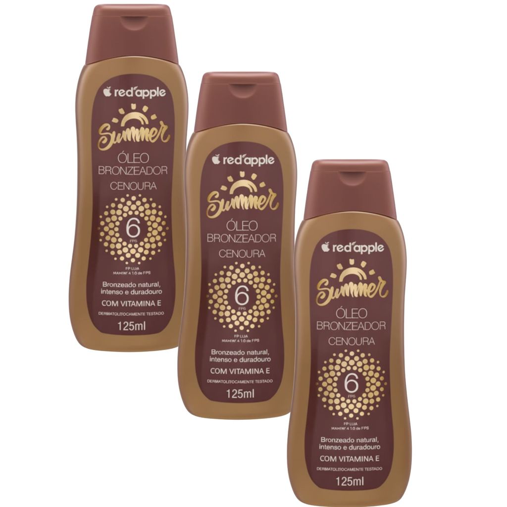 Kit 3 Óleo Bronzeador Cenoura FPS 6 Vitamina E 125Ml - Red Apple