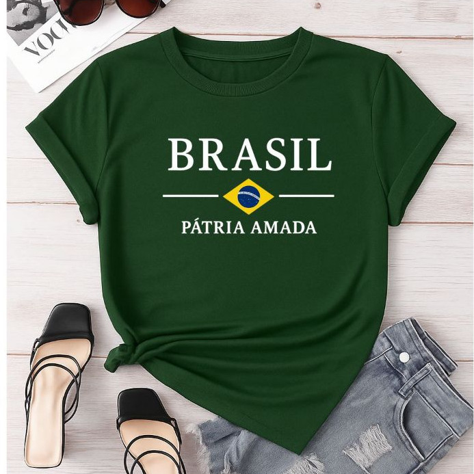 Camiseta Camisa Blusa T-shirt Feminina 100%Algodão Copa do Mundo Bandeira do Brasil
