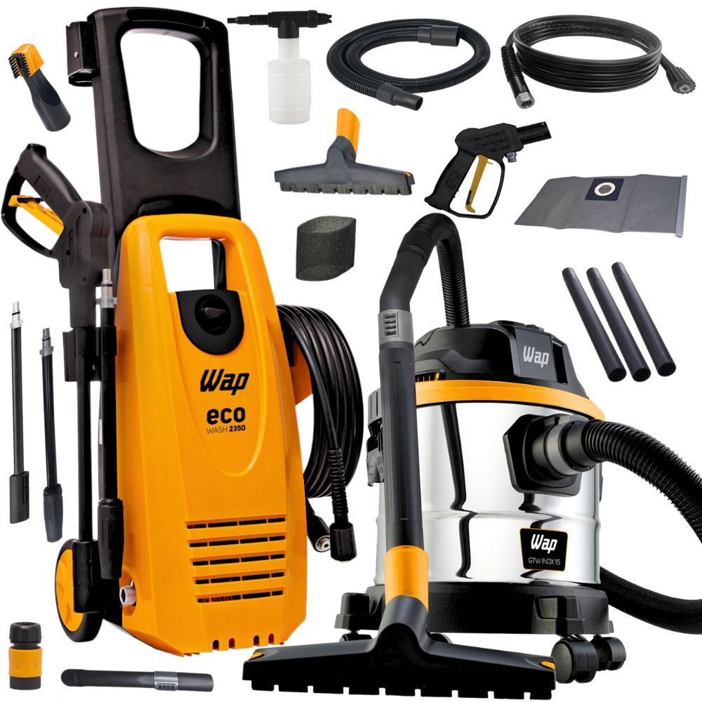 Kit Lavadora Alta Pressão 1650w 1750Psi Eco Wash 2350 e Aspirador De Pó Água Gtw Inox 15L 1700w Wap em Oferta na Shopee