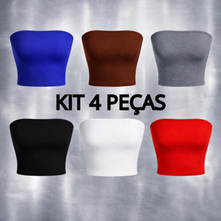 KIT 4 TOP CROPED FAIXA TOMARA QUE CAIA BASICO MODA BLOGUEIRA FORRO DUPLO TENDENCIA em Oferta na Shopee