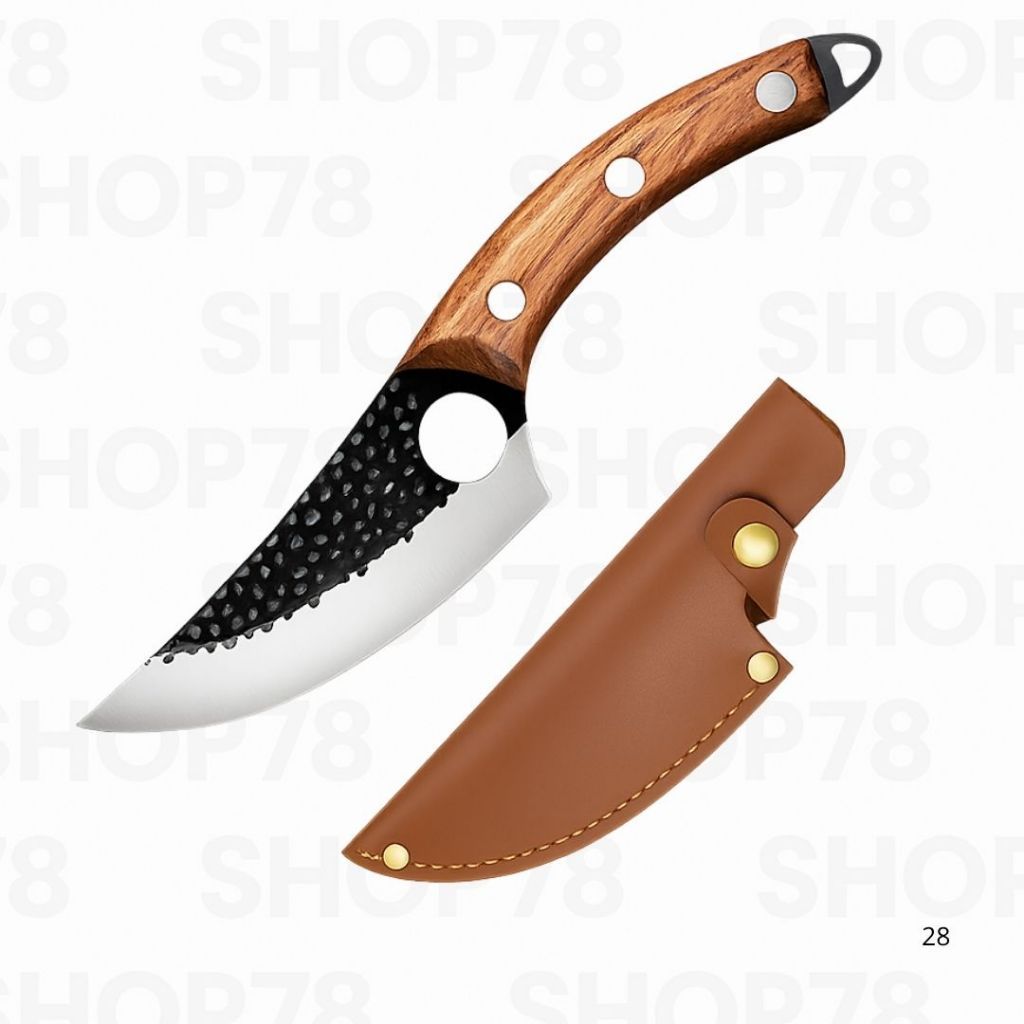 Artesanal Olho De Tigre Cabo Em Madeira Com Bainha Churrasco Desossar Carne Chefe de Cozinha Camping