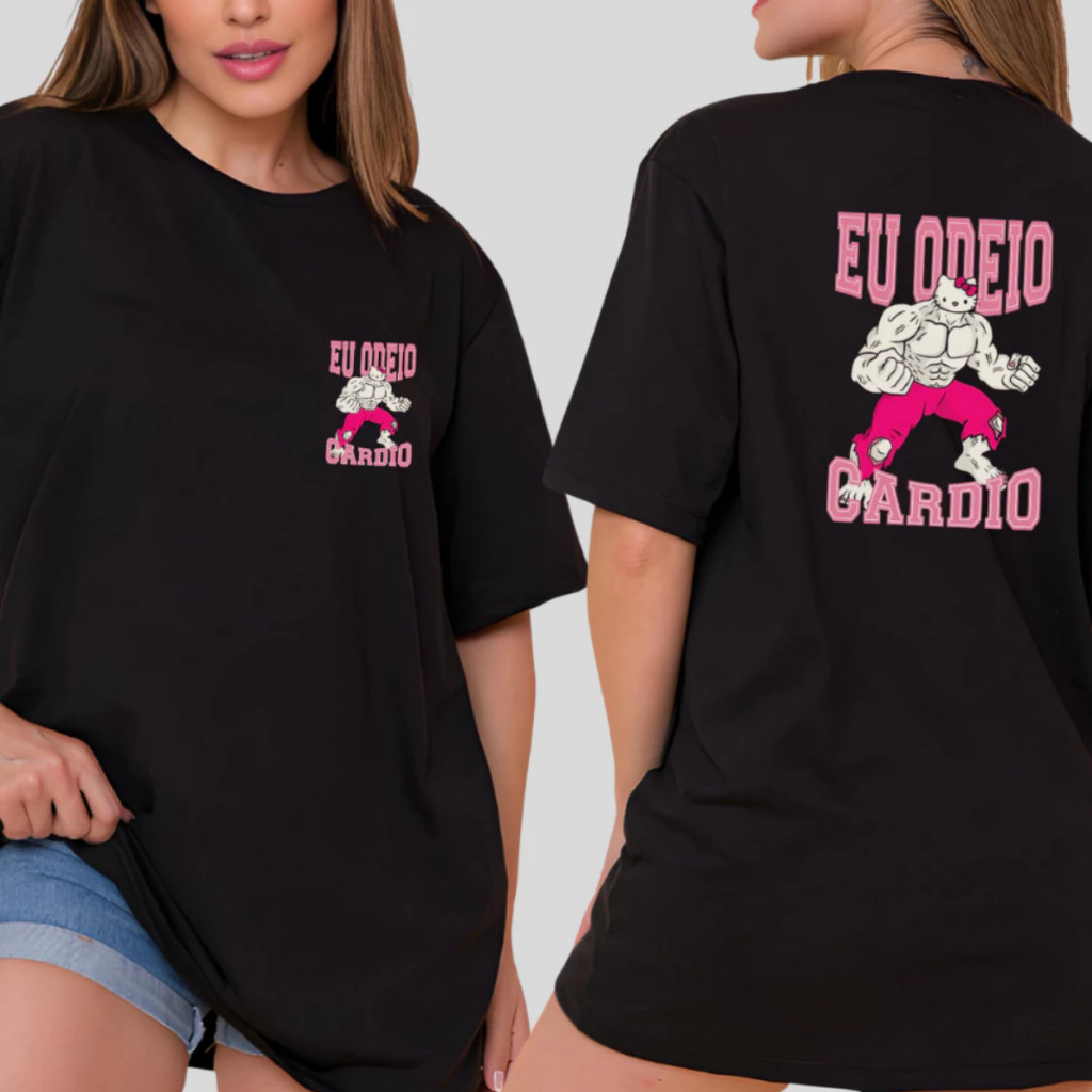 Camiseta Streetwear Feminina Academia Estampada Eu Odeio Cardio T-shirt 100% Algodão Malha Premium