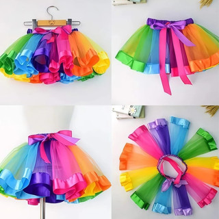 Saia Tule Arco-Íris Adulto e Infantil - Tule Colorido 40cm para Festas e Carnaval (Cintura Elástica) em Oferta na Shopee