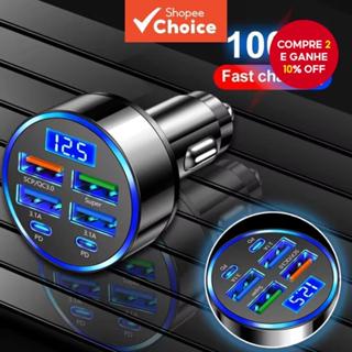 Carregador De Carro PD , Suporta Carregamento Rápido QC3.0 , Um A Seis Plugues , design De 5 Portas , Com display digita em Oferta na Shopee