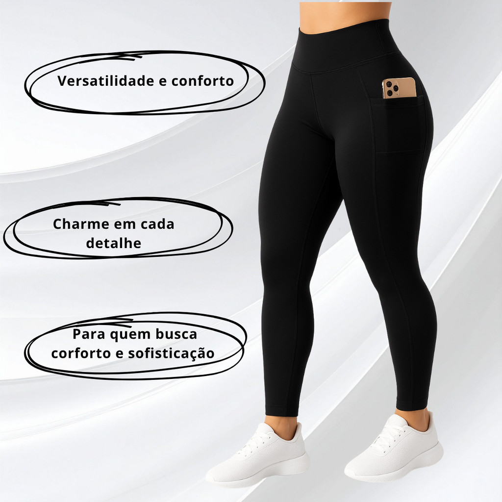 Calça Legging com Bolso lateral Feminina Suplex Cós Largo Academia Fitness Cós Largo Compreesão em Oferta na Shopee