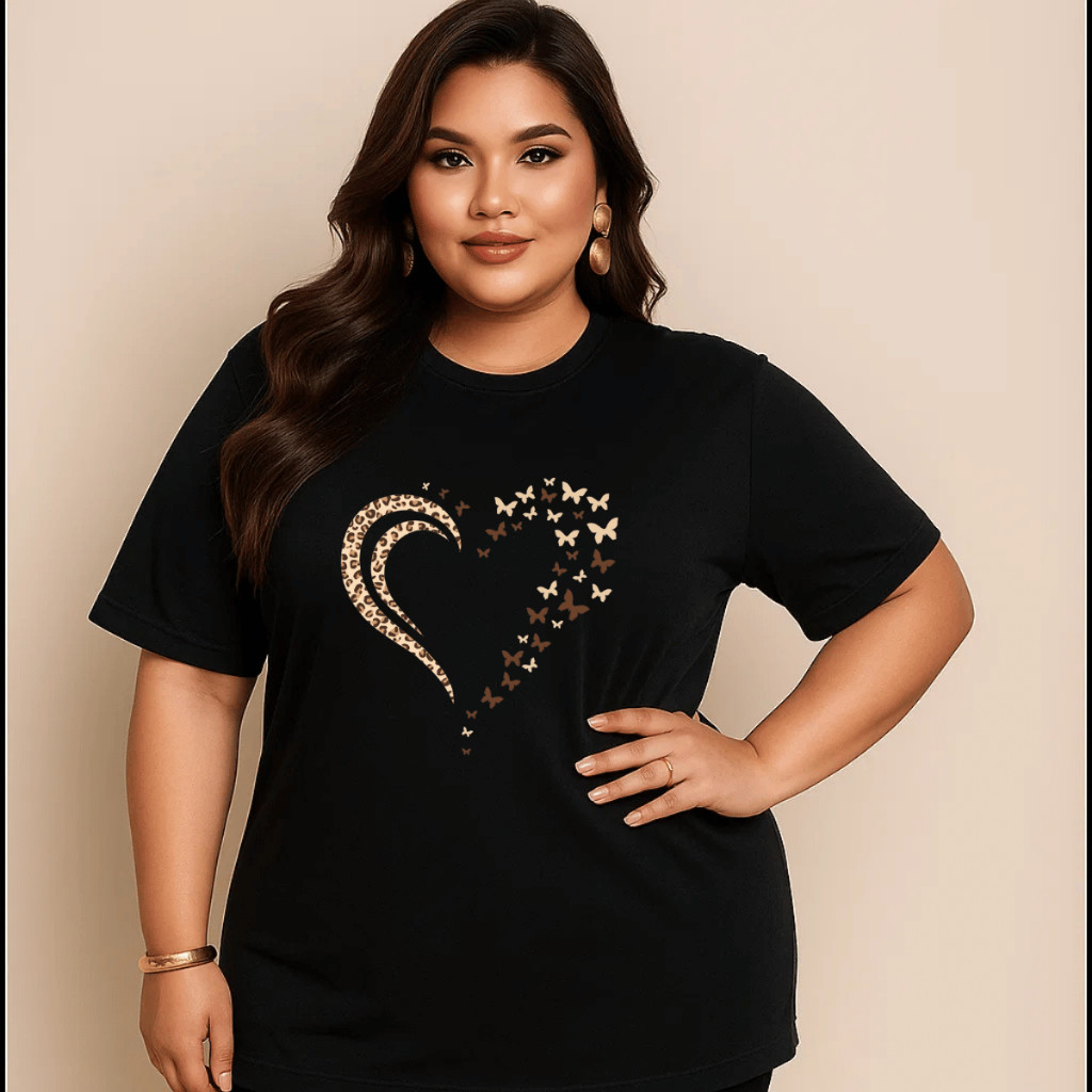 Camiseta Plus Size Feminina Estampada Do P Ao G5 Coração Pintada Academia Treino 100% Algodão Premium Verão 01