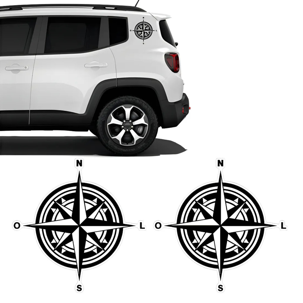 Par Adesivo Renegade Bússola Rosa Dos Ventos Lateral Preto