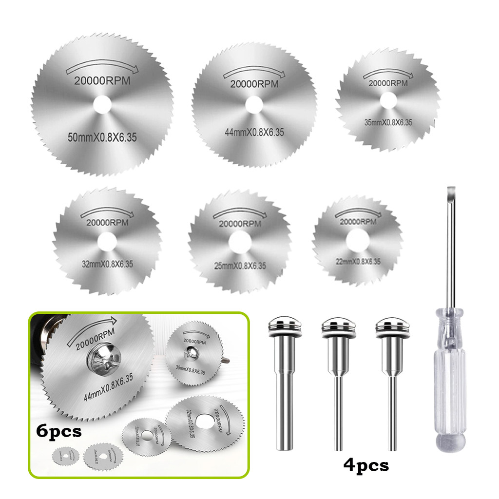 Kit 6 Mini Serras Circulares para Micro Retífica e Furadeira -22 a 50 mm -Corte de Madeira, PVC e Laminados - Aço Rápido