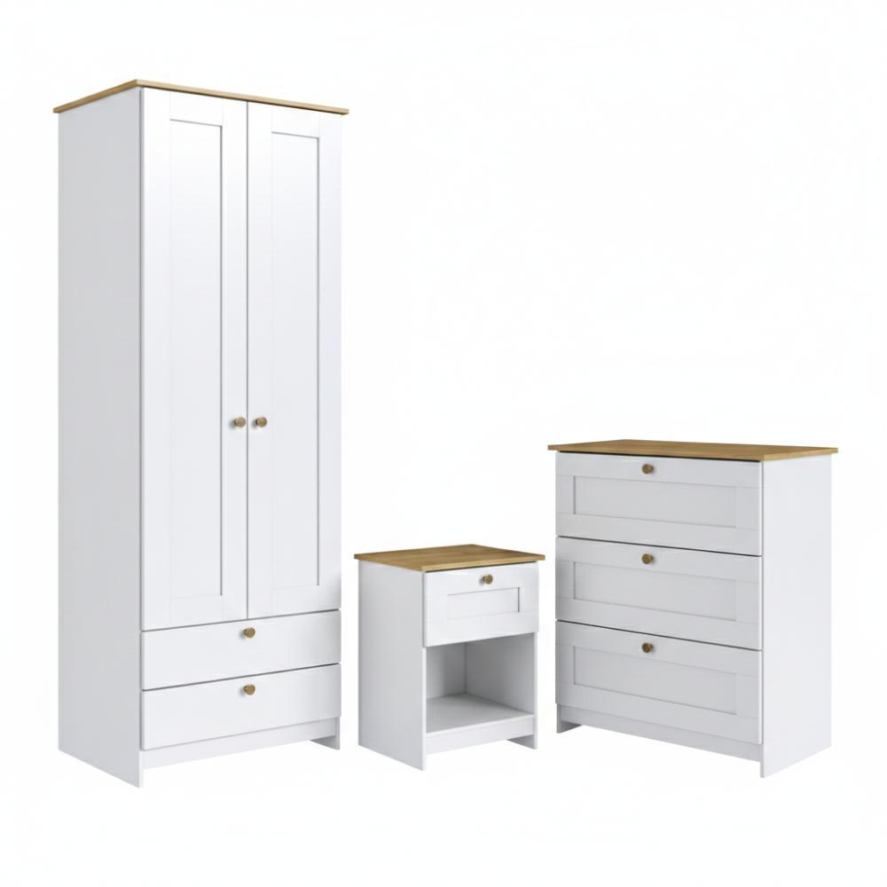 Conjunto Quarto Solteiro Completo 3 Peças 2 Portas 6 Gavetas Americano Cor Branco Decibal