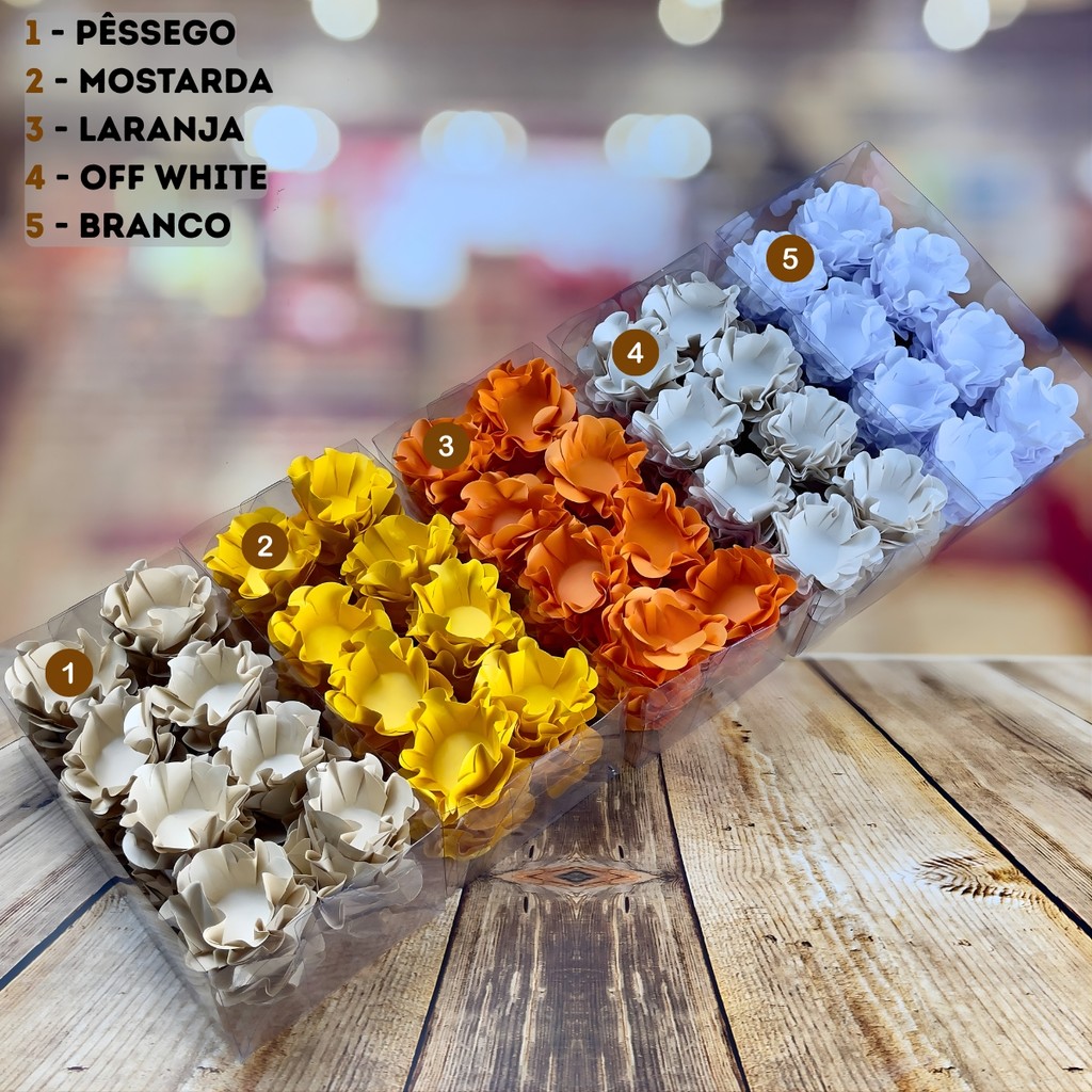 KIT 200 FORMINHAS DE DOCES FESTA 5 CORES PÊSSEGO + MOSTARDA + LARANJA + OFF WHITE + BRANCO ( KIT19 )