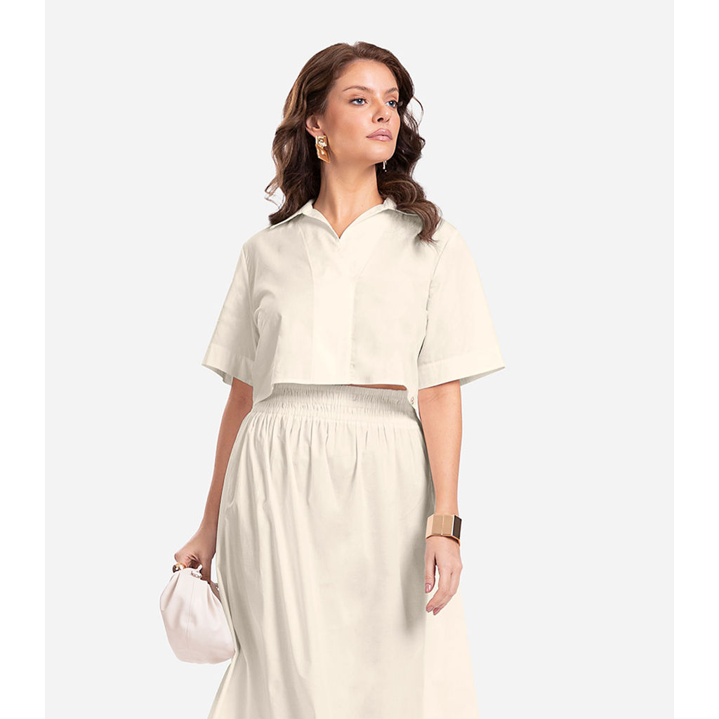 Camisa Cropped Endless Bege em Oferta na Shopee