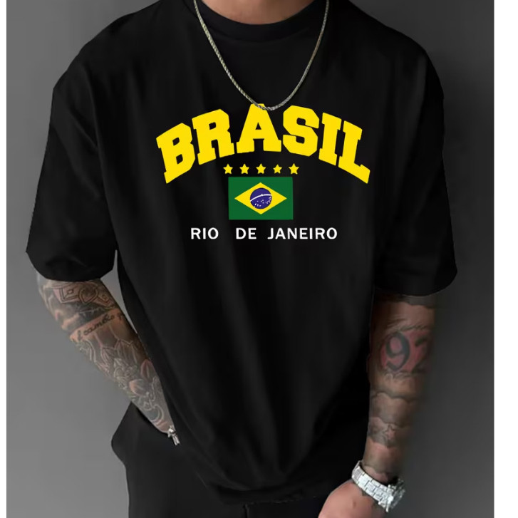 Camiseta Masculina Bandeira Do Brasil Camisa Futebol Copa Mundo Blusa Brazil Torcedor 100% Algodão