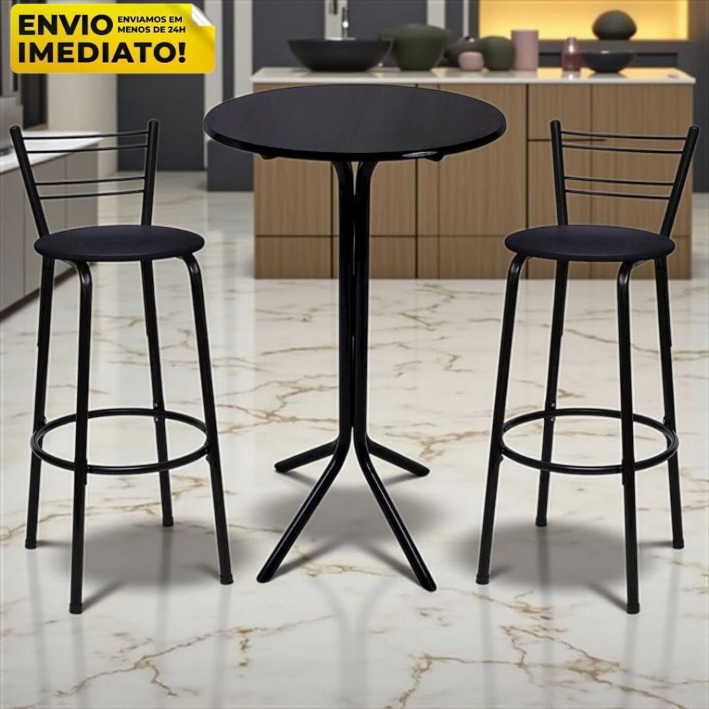 Jogo Bistro 2 Banqueta Alta e Mesa Premium Cozinha Americana Area Gourmet Lazer