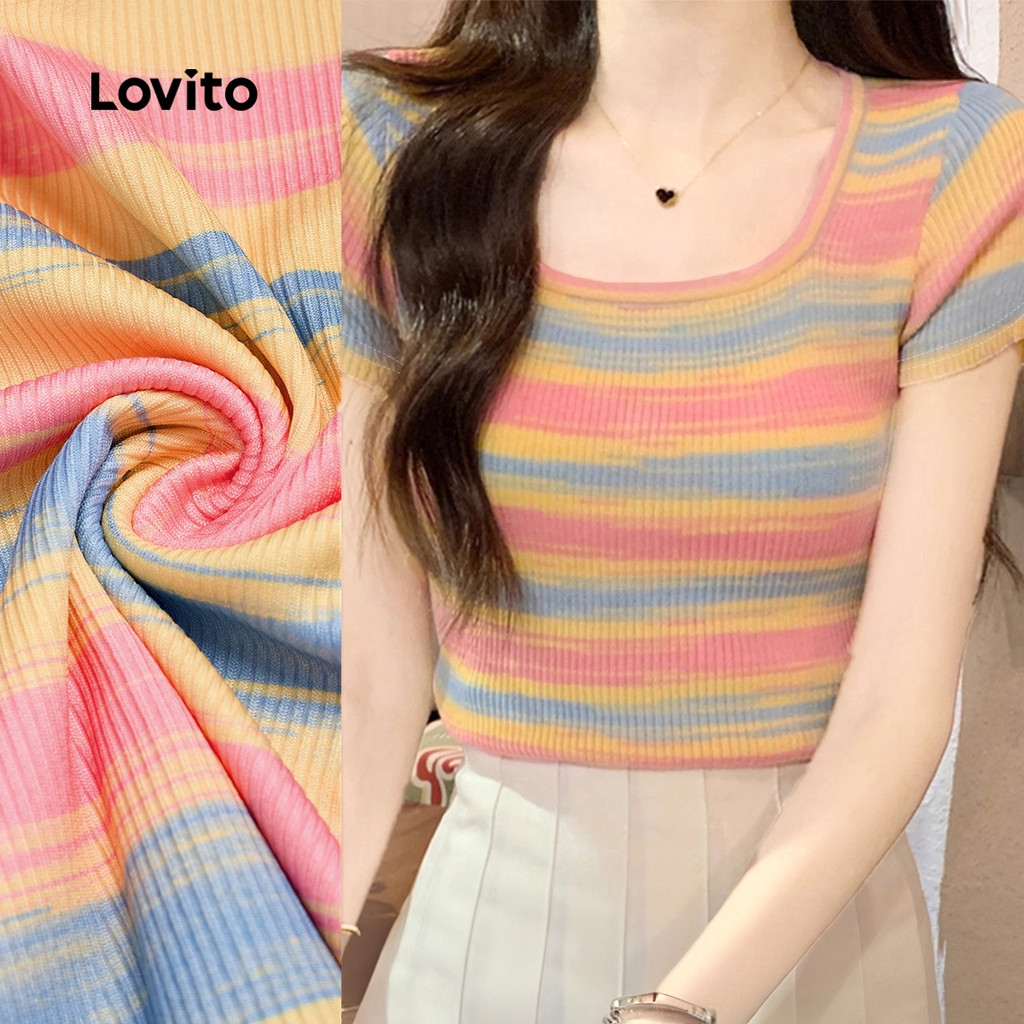 Lovito Casual Camiseta Feminina Colorblock Para Primavera/verão L150ED266