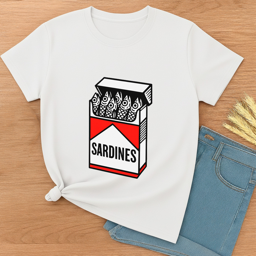 Camiseta T-Shirt Básica Sardinhas Estiloso Tendência Verão Modelo Blusa Lançamento Envio Rápido