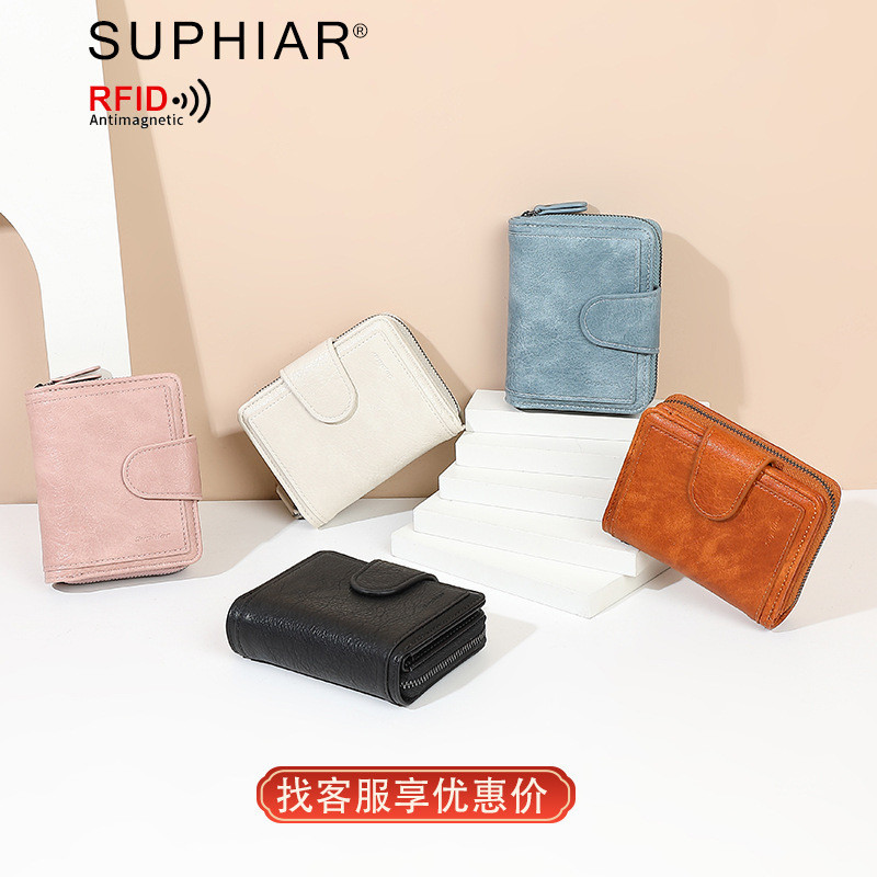 Senhoras carteira curta Retro couro do plutônio zíper moeda bolsa High-End fivela titular do cartão saco de embreagem RF