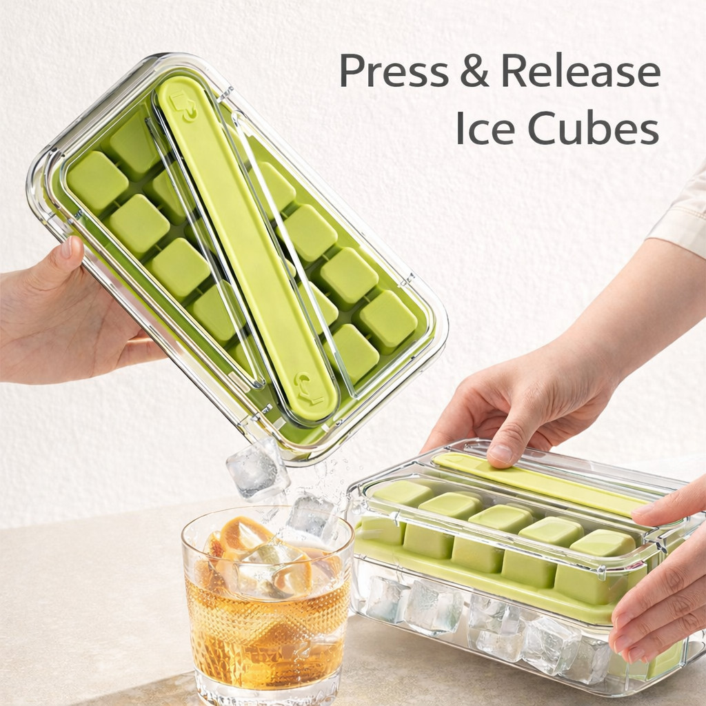 Caixa de Molde de Gelo Fácil com Um Clique | Ice Cube Tray com Tampa | Ideal para Whisky, Drinks e Sucos em Oferta na Shopee