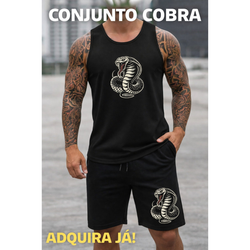 Kit Conjunto Cobra Regata e Bermuda Moletom PREMIUM Confortável Lançamento Toque Macio Envio Imediato