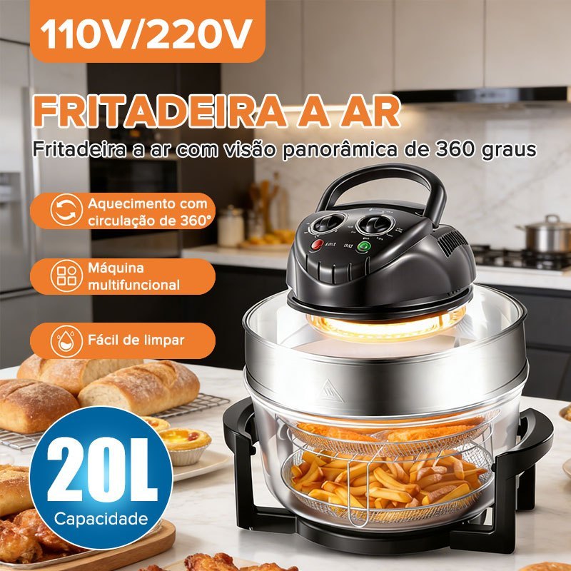 Air Fryer 8 em 1 com Visor VISTA 20L - 3500W Potente, Capacidade Extra Grande para Famílias