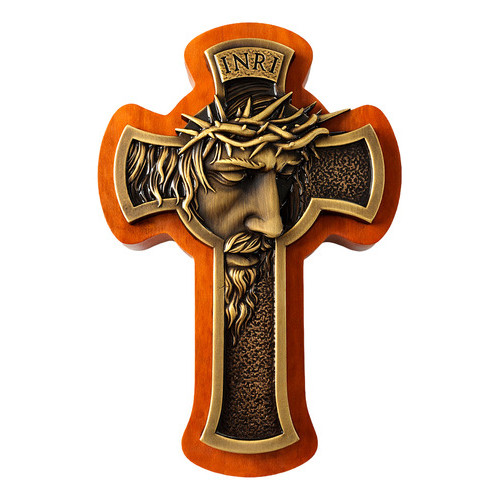 Cruz Face de Cristo em Madeira 21,5cm Decoração Religiosa