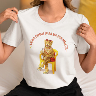 Camiseta Feminina Camisa Estampada  Modinha Minimalista Onça Frm Algodão Premium em Oferta na Shopee