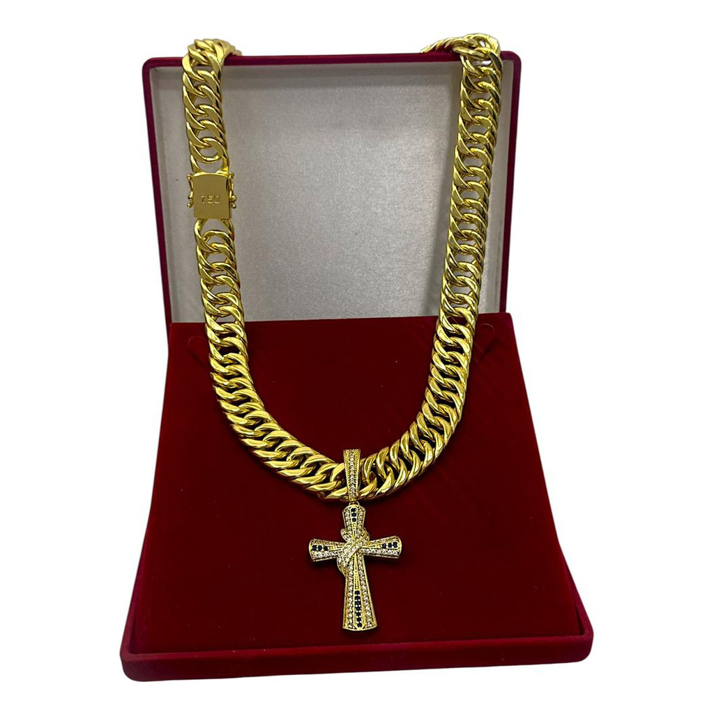 Cordão Cordão Grumet Oca 18mm + Cruz Banhado A Ouro 18k