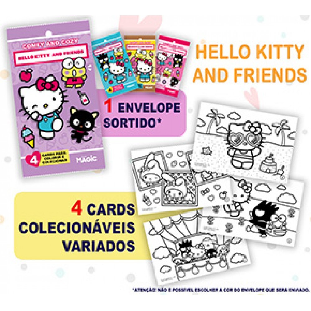 Hello Kitty Comfy and Cozy - 4 Cards para colorir e colecion em Oferta na Shopee