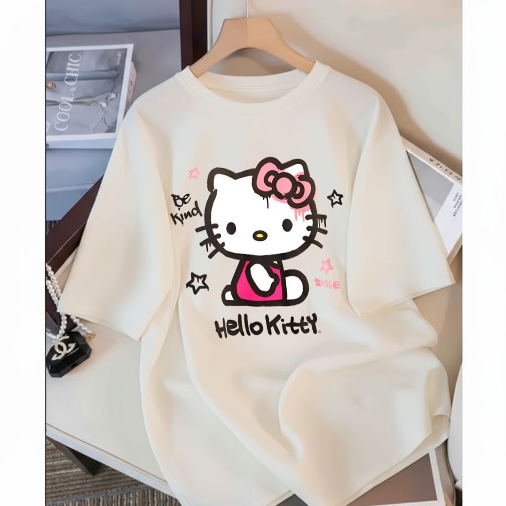 Camiseta Camisa  100%Algodão Feminina Fofa Casual Street Confortavel Estilosa Hello Meme em Oferta na Shopee