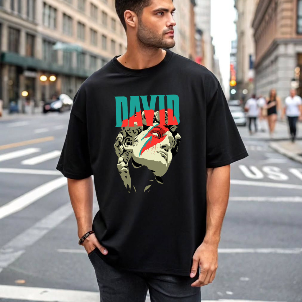 Camiseta Unissex Arte Musica 100% Algodão David Estátua Pop Ícone Plus Size Premium David Bowie