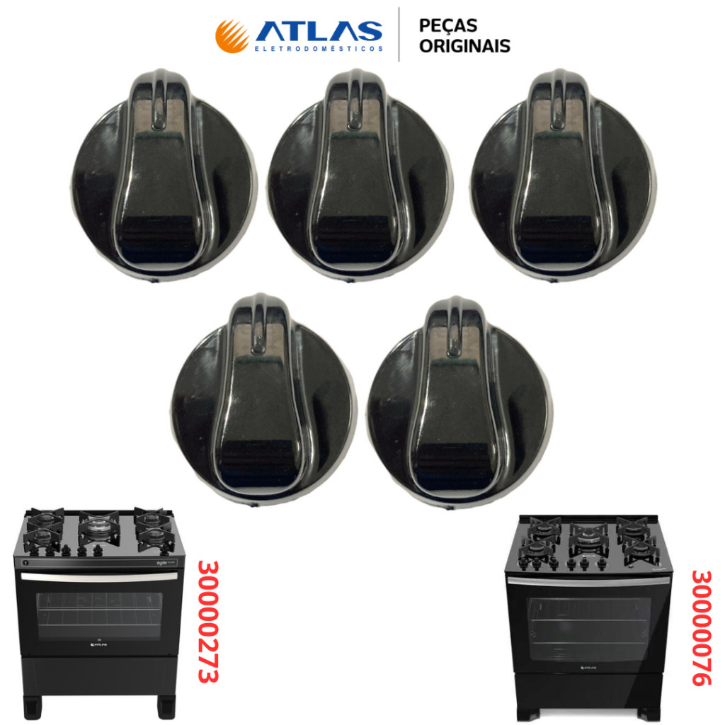 5 BOTÕES MANÍPULOS FOGÃO ATLAS U.TOP UTOP GLASS AGILE GLASS 4 OU 5 BOCAS ENVIO IMEDIATO