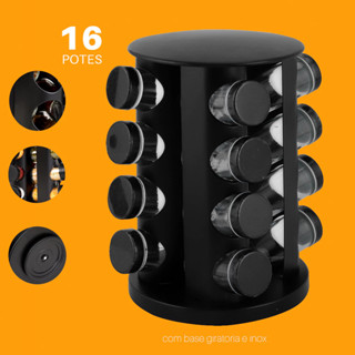Porta Temperos Base Giratório preto 16 Potes - Condimentos TOP em Oferta na Shopee