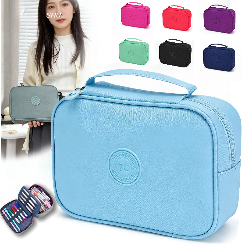 Kit Estojo Escolar com Compartimentos Duplos, Organizador Unissex Juvenil, Necessaire Grande com Alça e Divisórias em Oferta na Shopee