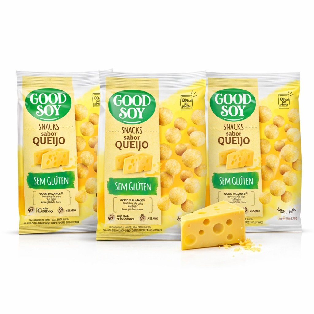 Kit 3 Snacks de Soja GOODSOY Sabor Queijo 25g - Sem Glúten