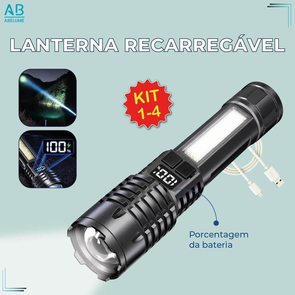 Lanterna Recarregável Led com painel status de bateria carregador USB Bivolt em Oferta na Shopee