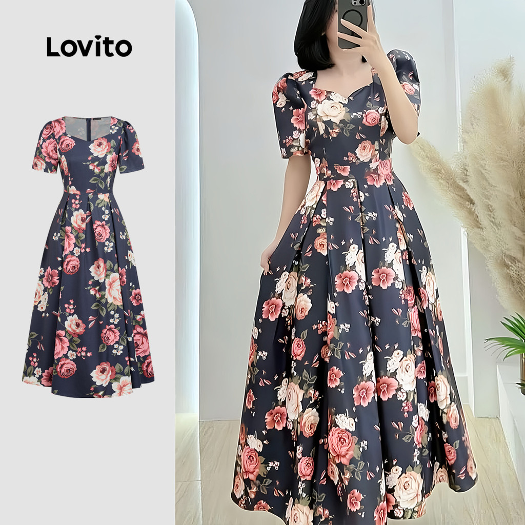 Lovito Vestido Boho Vestido Primavera/verão para Mulheres LK2ED008 em Oferta na Shopee