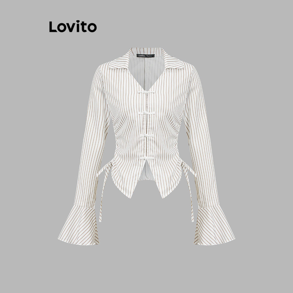 Lovito Blusa Casual Listrada Com Laço Lateral Para Mulheres L110AD533 em Oferta na Shopee