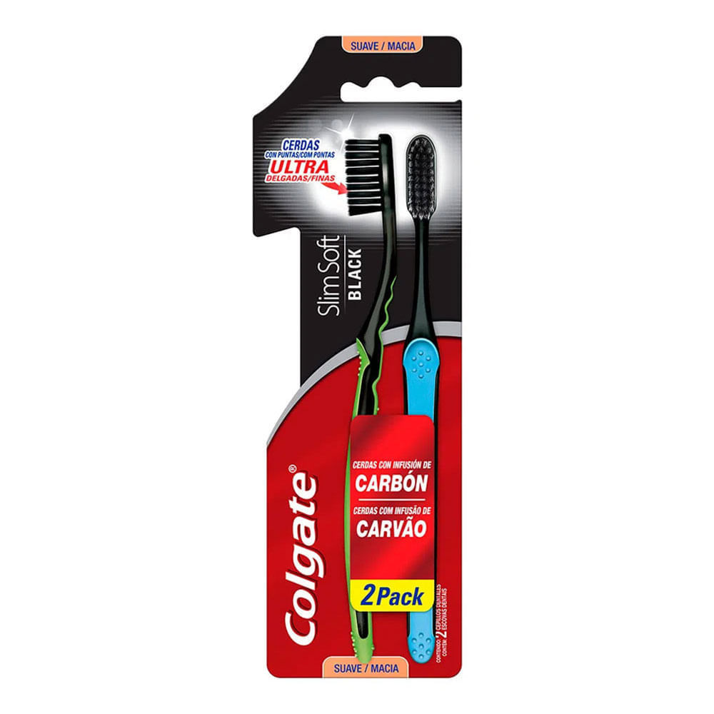 Escova Dental Colgate Slim Soft Black  Com 2 Unidades