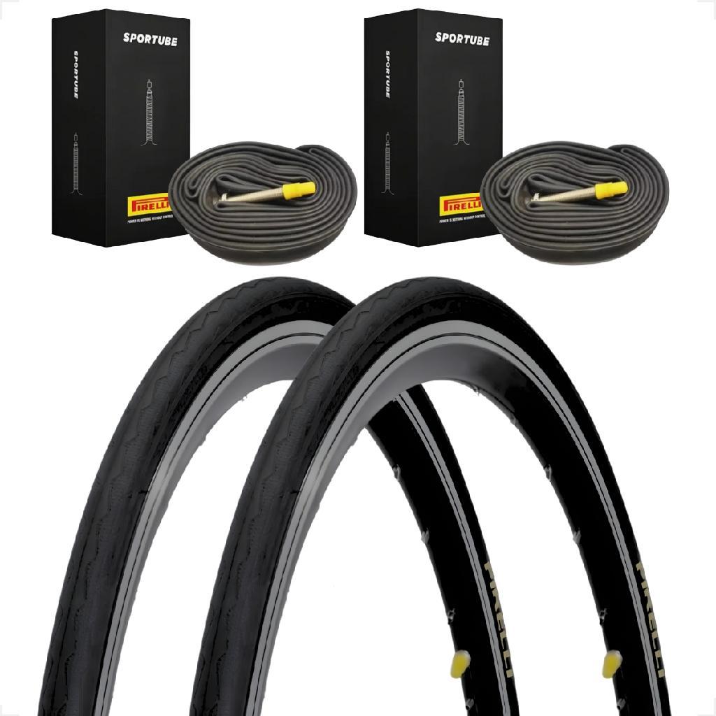 Par Pneu Bicicleta Speed Pirelli Tornado Alfa aro 700 X 25 Road + Par Camara Bico fino 60mm Pirelli