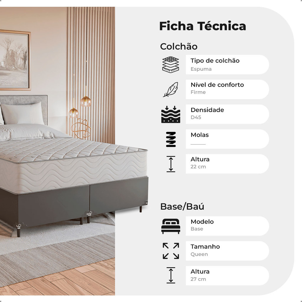 Cama Box Queen + Colchão Prime Espuma D45 Couro Preto — imagem 2 de 2