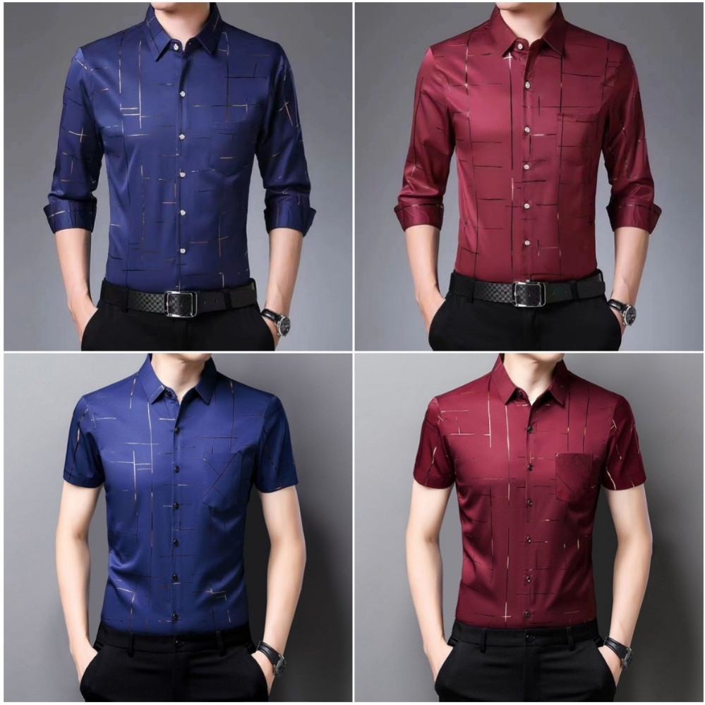 Camisas masculinas de manga comprida xadrez e listradas, camisas casuais curtas para trabalho, camisas estampadas para n