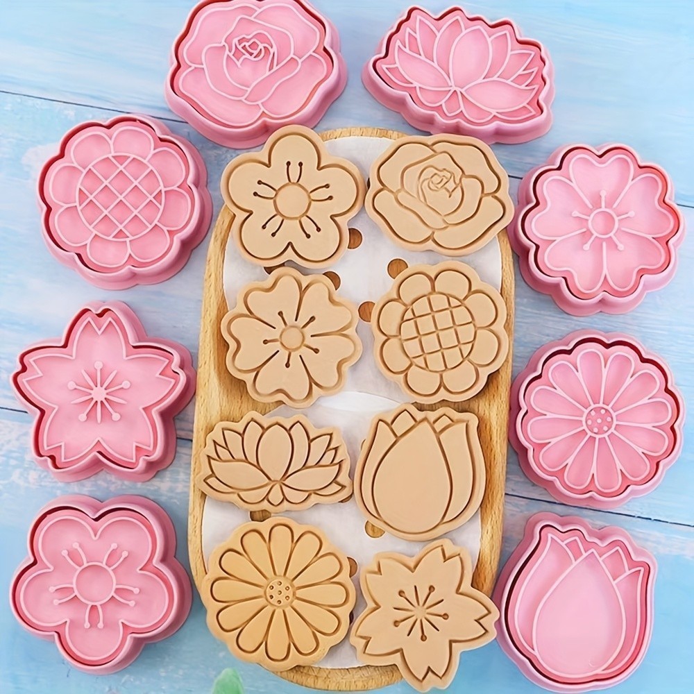 Kit Premiun 8 cortadores de biscoito com padrão de flores, molde de biscoito, cortadores de biscoito 3D