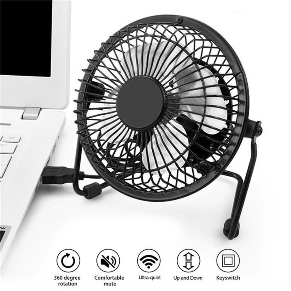 Mini Ventilador USB de Mesa Metal 17,5cm Silencioso Articulável p/ Notebook PC Carro