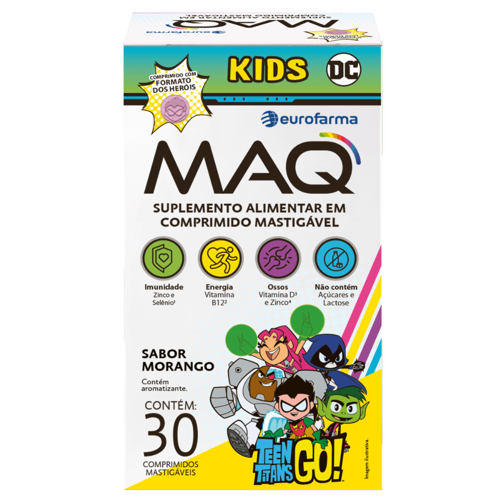 Maq Kids Suplemento Alimentar Infantil Sabor Morango 30 Comprimidos Mastigáveis