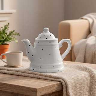 Bule Provençal 430 ml Branco com Bolinhas Pretas em Oferta na Shopee