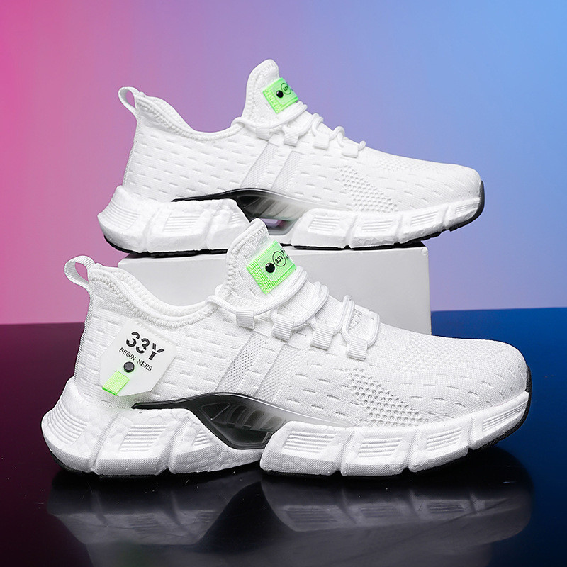 Novos tênis esportivos masculinos, tênis esportivos leves e modernos para jovens em branco e preto, tênis de corrida par