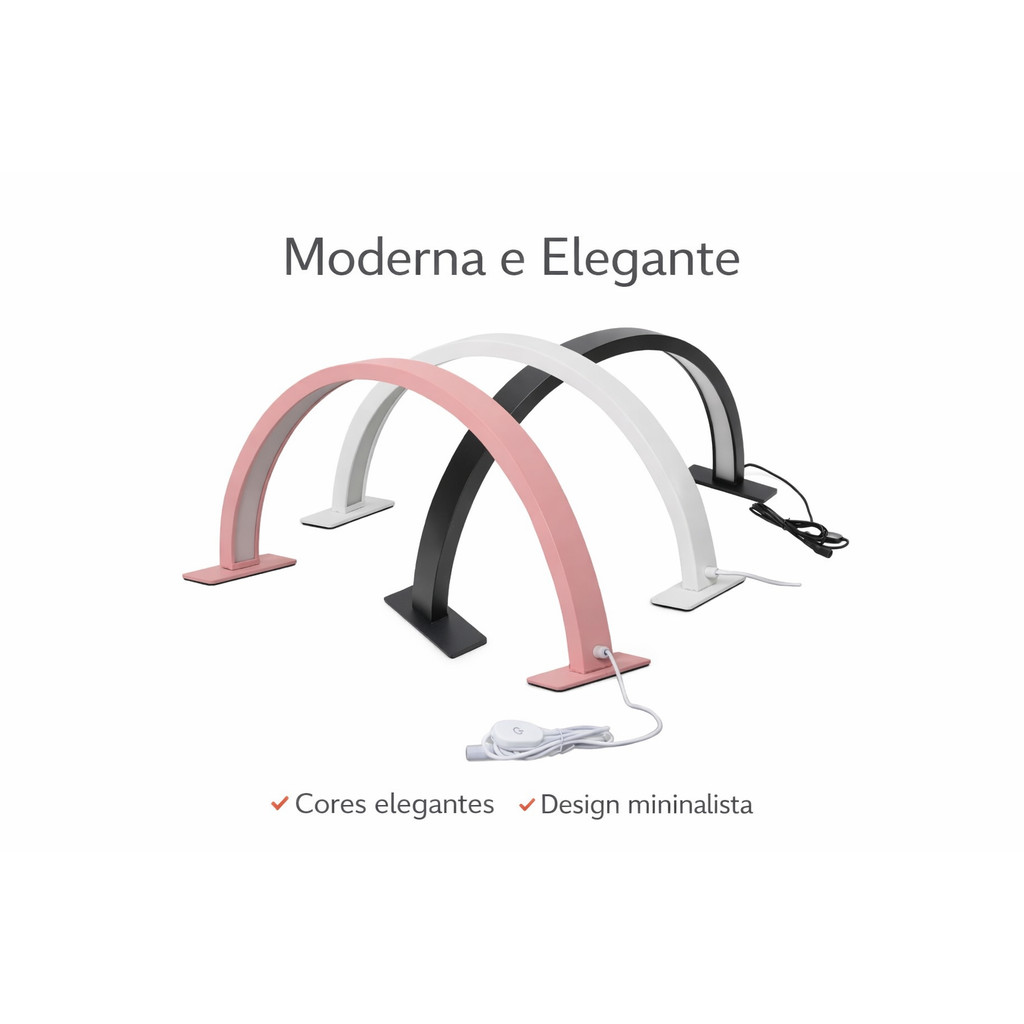 Luminária Arco LED Inteligente 55" Bivolt Luz Regulável 3 Tons para Estética Manicure Tatuagem Profissional