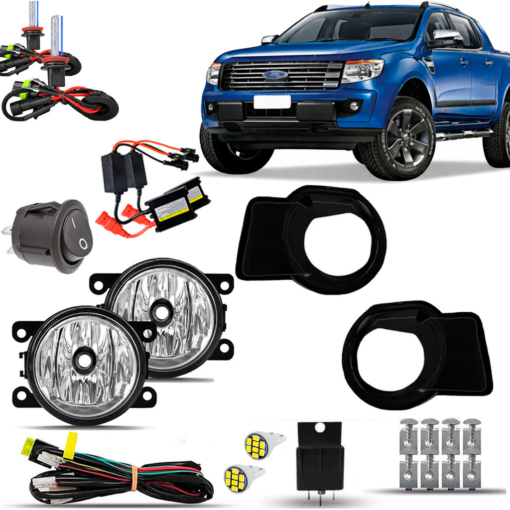 Kit Farol De Milha Neblina Auxiliar Farolete Cibie Ranger 2012 2013 2014 2015 2016 Moldura Preta Lampada Xenon 8000K